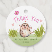 Happy Garden Party Hedgehog Baby shower Dank u Bedankjes Labels (Voorkant)
