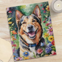 Happy German Shepherd Portrait Watercolor Animal