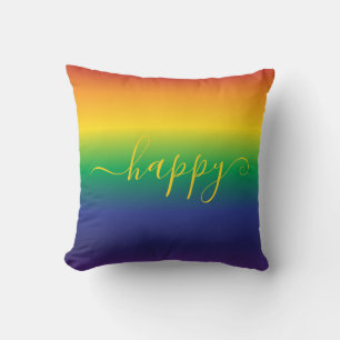 Happy Gezegde regenboogkleurig Stripes Sierkussen