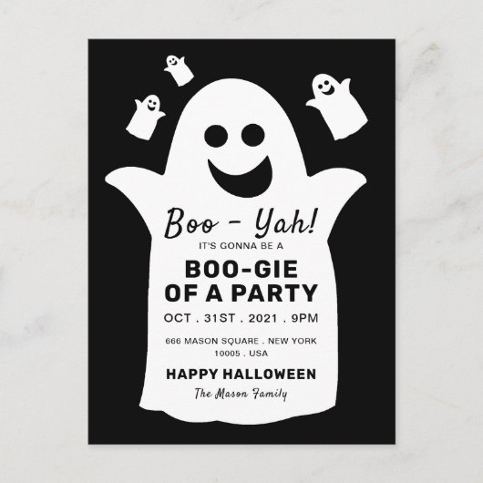 Happy Ghost, Black Halloween Party Invitation (Devant)