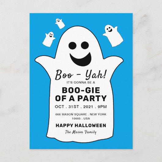 Happy Ghost, Blue Halloween Party Invitation (Devant)