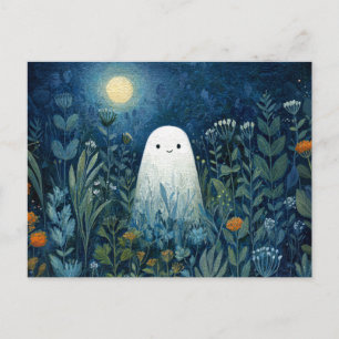 Happy Ghost in Moonlit Garden Briefkaart
