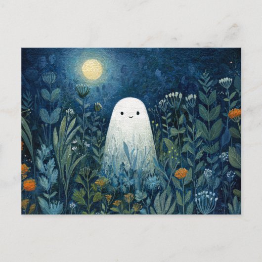 Happy Ghost in Moonlit Garden Briefkaart (Voorkant)