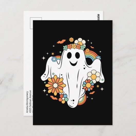Happy Ghost Retro Hippie Vibe Briefkaart (Voorkant / Achterkant)