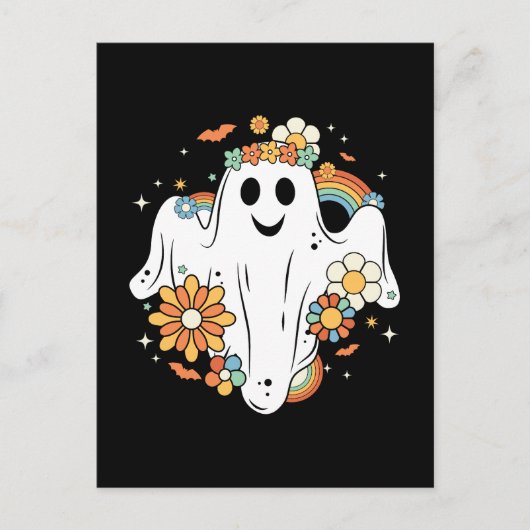 Happy Ghost Retro Hippie Vibe Briefkaart (Voorkant)