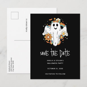 Happy Ghost Retro Hippie Vibe Halloween Aankondigingskaart