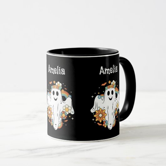 Happy Ghost Retro Hippie Vibe Mok (Voorkant rechts)