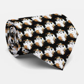 Happy Ghost Retro Hippie Vibe Pattern Stropdas (Opgerold)