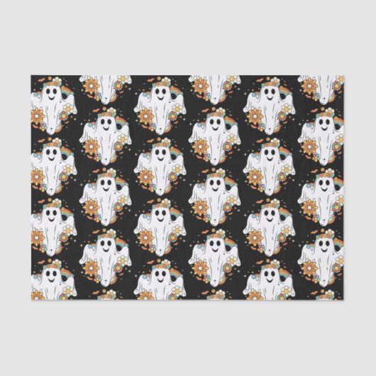 Happy Ghost Retro Hippie Vibe Pattern Tissuepapier (Voorkant)