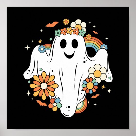 Happy Ghost Retro Hippie Vibe Poster (Voorkant)