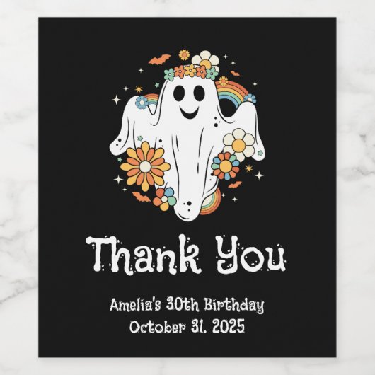 Happy Ghost Retro Hippie Vibe Verjaardag Wijn Etiket (Enkel label)