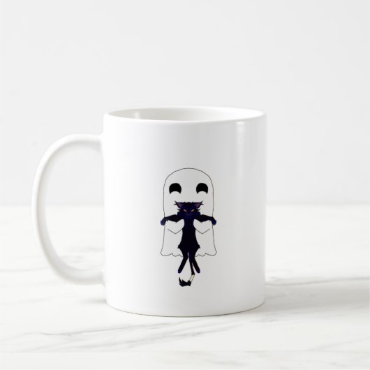 Happy Ghost & Scraggly Black Cat Mug 11 oz (Gauche)