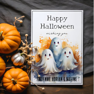 Happy Ghosts Familie Halloween Wenskaart Feestdagenkaart