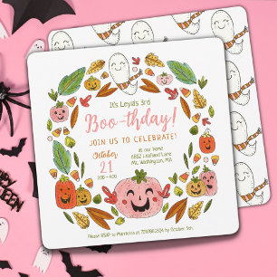 Happy Ghosts Pink Halloween Birthday Kaart