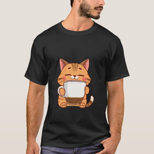 Happy Ginger Cat Hugging Coffee Mug Peace ✨🐾☕ T-shirt (Voorkant)