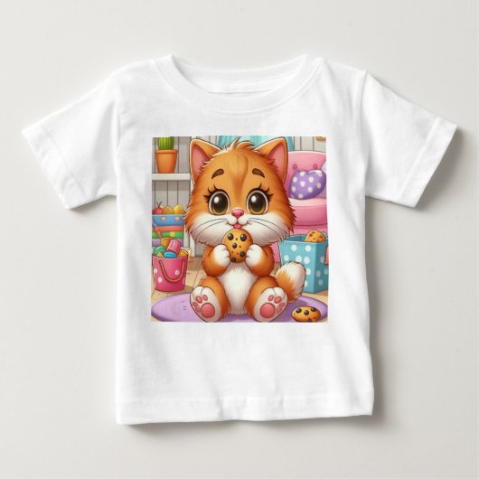 Happy Ginger Kitten Avec Cookie Toddler T-Shirt (Devant)