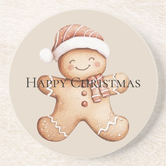 Happy Gingerbread Cookie met Santa Hat Zandsteen Onderzetter (Voorkant)