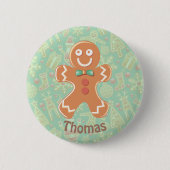 Happy Gingerbrood Man Merry Kerstry Ronde Button 5,7 Cm (Voorkant)