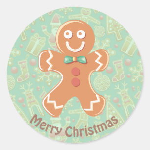 Happy Gingerbrood Man Merry Kerstry Ronde Sticker