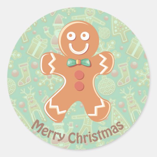 Happy Gingerbrood Man Merry Kerstry Ronde Sticker (Voorkant)