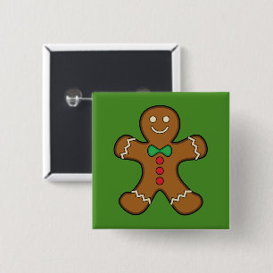 Happy Gingerbrood Man Vierkante Button 5,1 Cm
