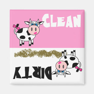 Happy Girl Cow Clean/Dirty Dishwasher Magnet Magneet