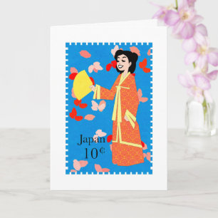 Happy Girl Japan Stamp Art Folded Wenskaart Kaart