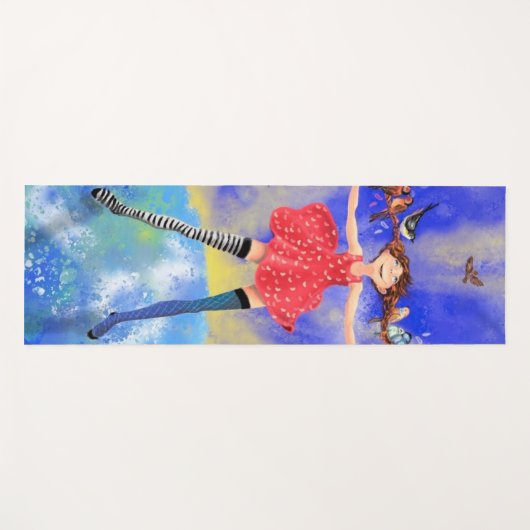 Happy Girl met Vogels Yoga Mat (Voorkant (horizontaal))