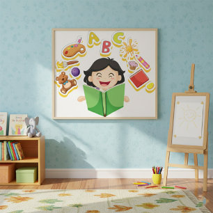 Happy Girl Reading Poster
