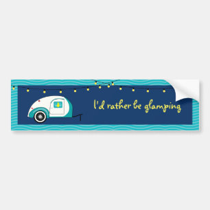 Happy Glamper Aquamarine Teardrop Trailer Bumpersticker