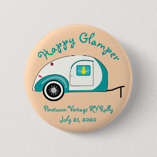 Happy Glamper Aquamarine Teardrop Trailer Ronde Button 5,7 Cm