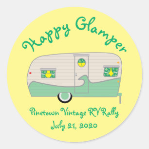 Happy Glamper Green Vintage Canned Ham Trailer Ronde Sticker