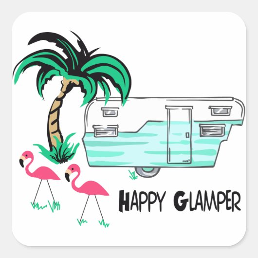 Happy Glamper Vierkante Sticker (Voorkant)