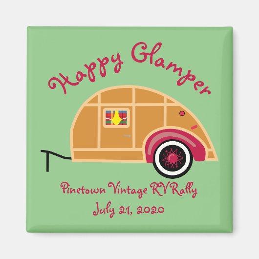 Happy Glamper Woodie  Teardrop Trailer Magneet (Voorkant)