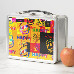 HAPPY Glitched Metal Lunchbox