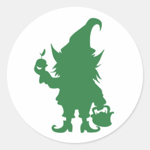 happy gnome hold a apple ronde sticker