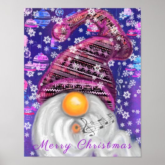 Happy Gnome in het Paarse Pet Zingt een kerstlied Poster (Voorkant)