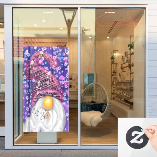 Happy Gnome in het Paarse Pet Zingt een kerstlied Raamsticker (Winkelraam)