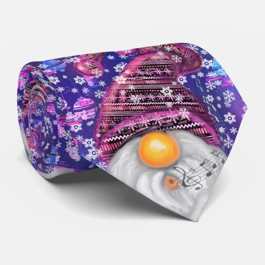 Happy Gnome in het Paarse Pet Zingt een kerstlied Stropdas (Opgerold)