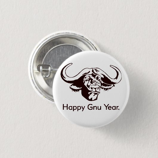 Happy Gnu Year Ronde Button 3,2 Cm (Voorkant /achterkant)