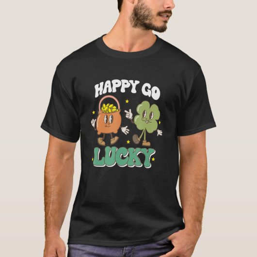 Happy Go Lucky Retro St Patricks Day Shamrock Pot  T-shirt (Voorkant)