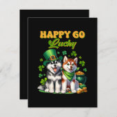 Happy Go Lucky Schattige Husky St. Patricks Day Informatiekaartje (Voorkant / Achterkant)
