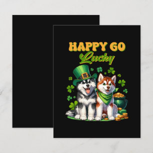 Happy Go Lucky Schattige Husky St. Patricks Day Informatiekaartje