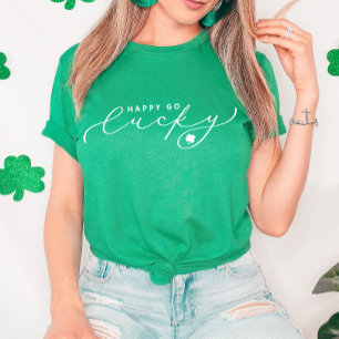 Happy Go Lucky St. Patrick's Day Cute White Script T-shirt