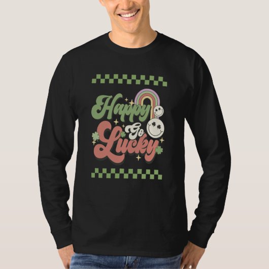 Happy Go Lucky St Patrick's Day Groovy Retro T-shirt (Voorkant)