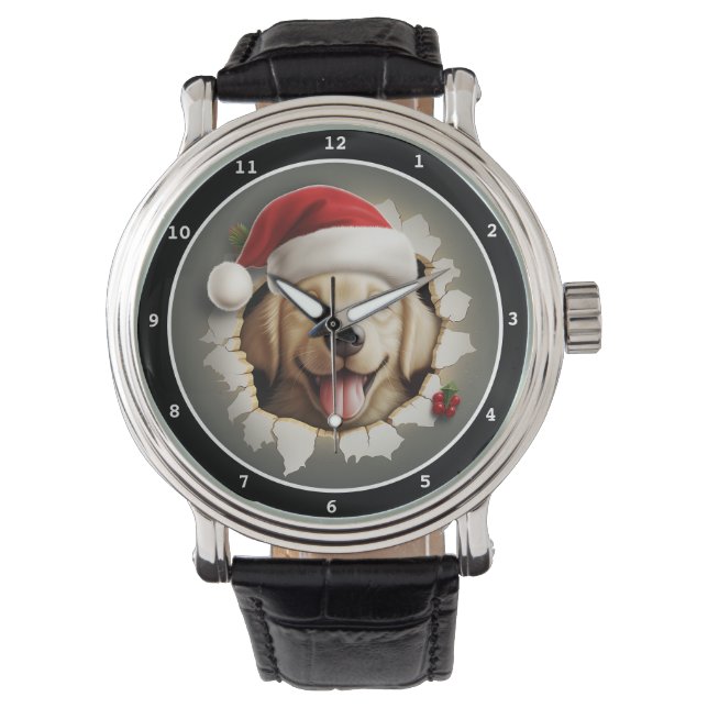 Happy Golden Dog Christmas Display Horloge (Voorkant)
