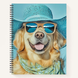 Happy Golden Retriever in Sunglasses and Hat Notitieboek