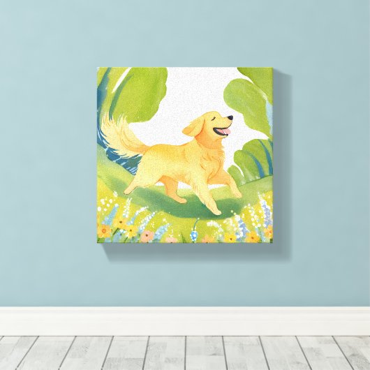 Happy Golden Retriever | licht Waterverf schilderi Canvas Afdruk (Insitu (Houten vloer))