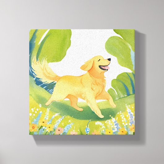 Happy Golden Retriever | licht Waterverf schilderi Canvas Afdruk (Voorkant)