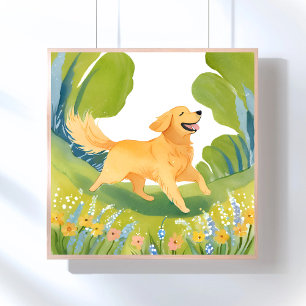 Happy Golden Retriever   licht Waterverf schilderi Perfect Poster